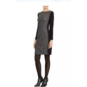 Ralph Lauren Black paneled knit Long Sleeve Sheath Dress Size 14 lined womens